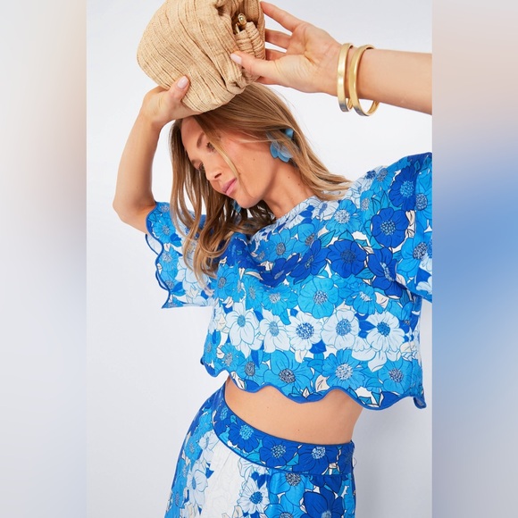 NWT- Farm Rio Blue Floral Crop Top - Picture 3 of 5